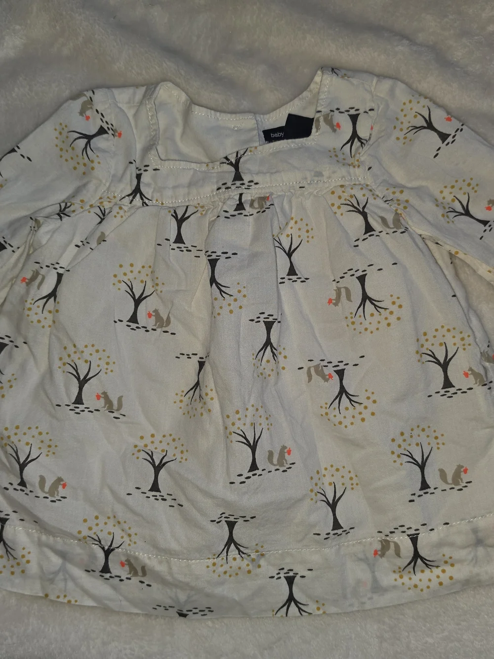 GAP Cream Long-Sleeve Top with Woodland Squirrel Print 0-3 Months